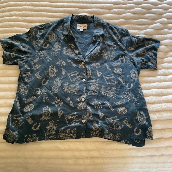 Wrangler Retro Inspired Cowboy Print Short Sleeve Top - Picture 1 of 4